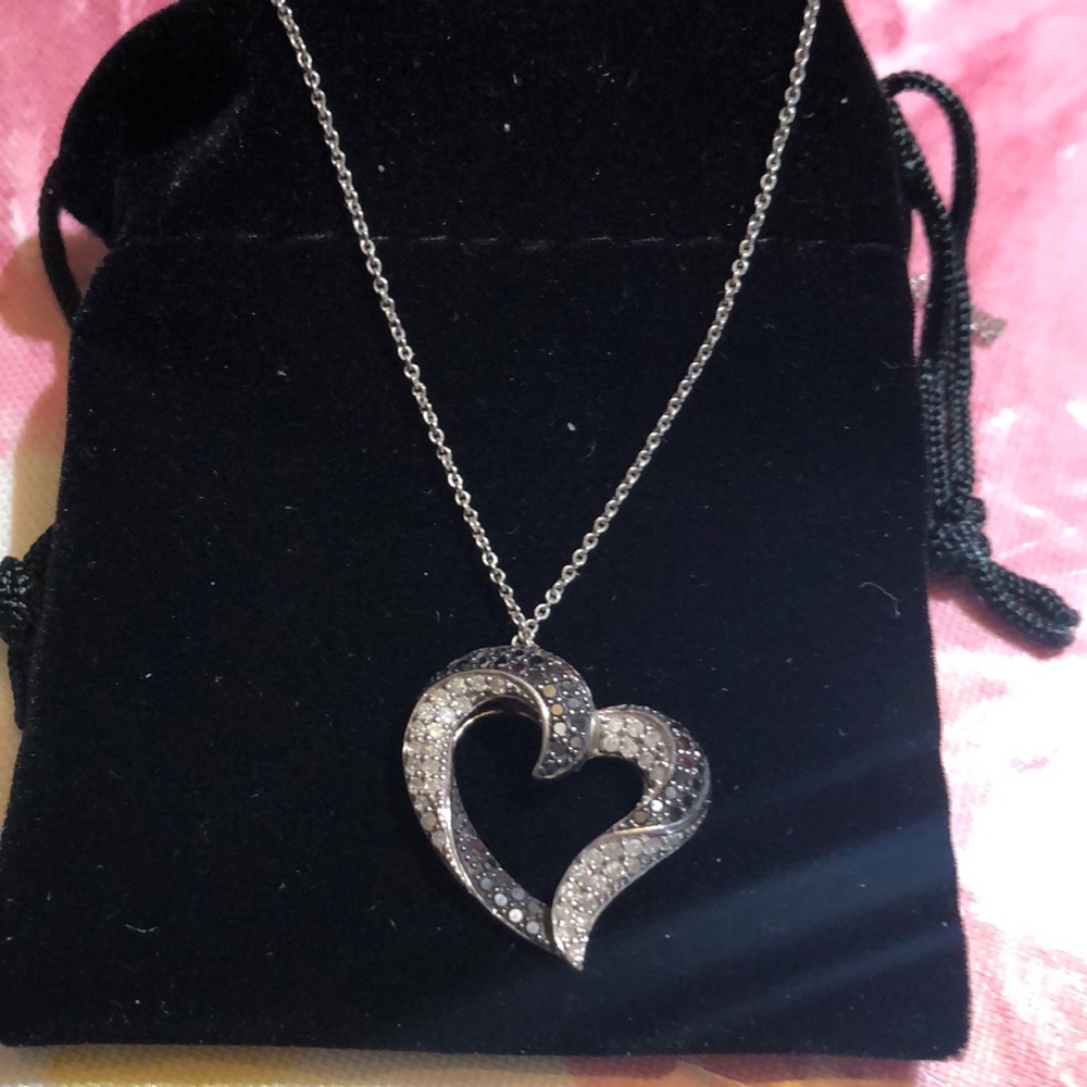 Black and white crystal heart necklace